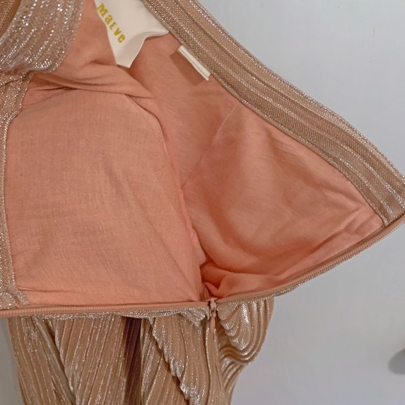 Relaxed Metallic Pleated Midi Skirt Sz S US Maeve Anthropologie Ambra Rose Gold - Picture 8 of 12